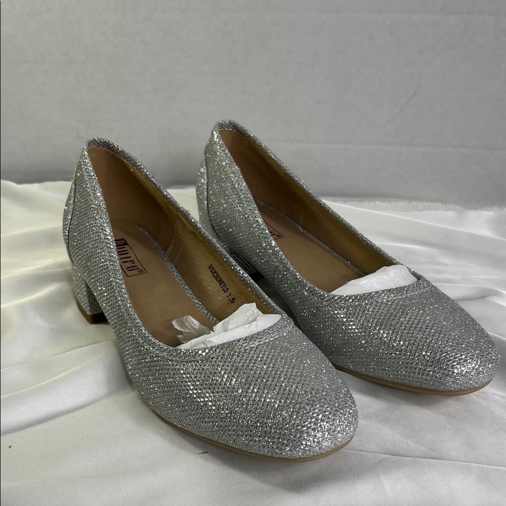 Idifu Elegant Silver Women's Shoes Ro2 Chunkylo 7.5 Block Heel‎ New In